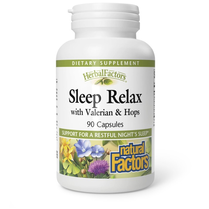 Natural Factors Sleep Relax 90 капсул, синергетична суміш заспокійливих трав,