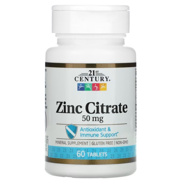 21st Century Zinc Citrate 50 mg 60 таблеток, хелат цинка