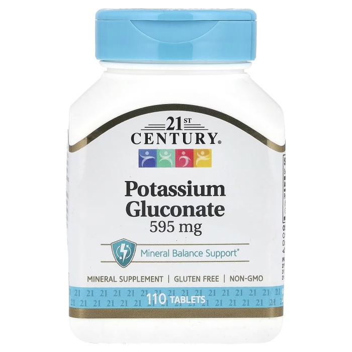 21st Century Potassium Gluconate 595 mg 110 таблеток, глюконат калію