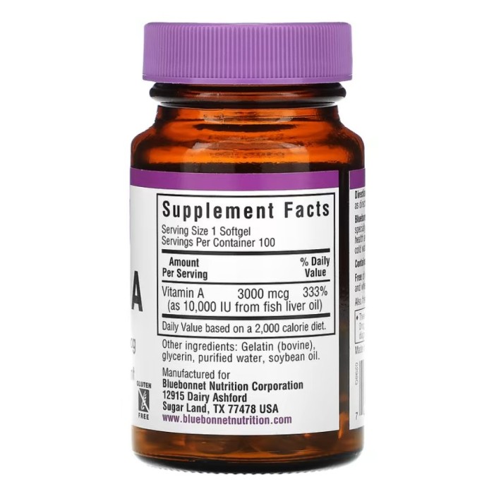 Bluebonnet Nutrition Vitamin A 3000 mcg 100 м'яких капсул, вітамін А