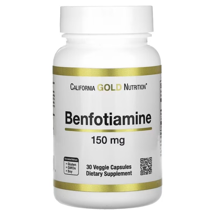 California Gold Nutrition Benfotiamine 150 mg 30 рослинних капсул, бенфотіамін