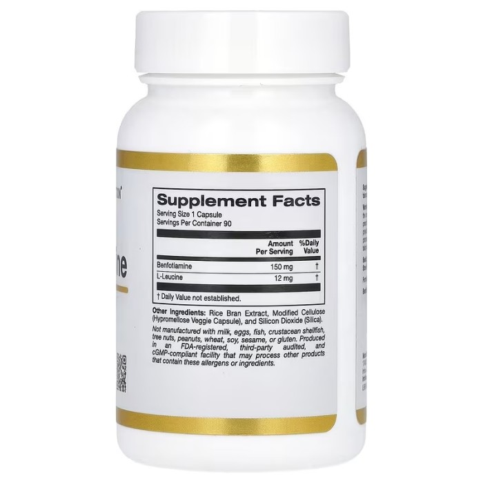 California Gold Nutrition Benfotiamine 150 mg 90 рослинних капсул, бенфотіамін