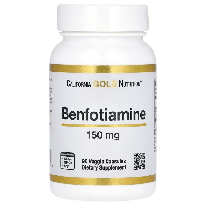 California Gold Nutrition Benfotiamine 150 mg 90 рослинних капсул, бенфотіамін