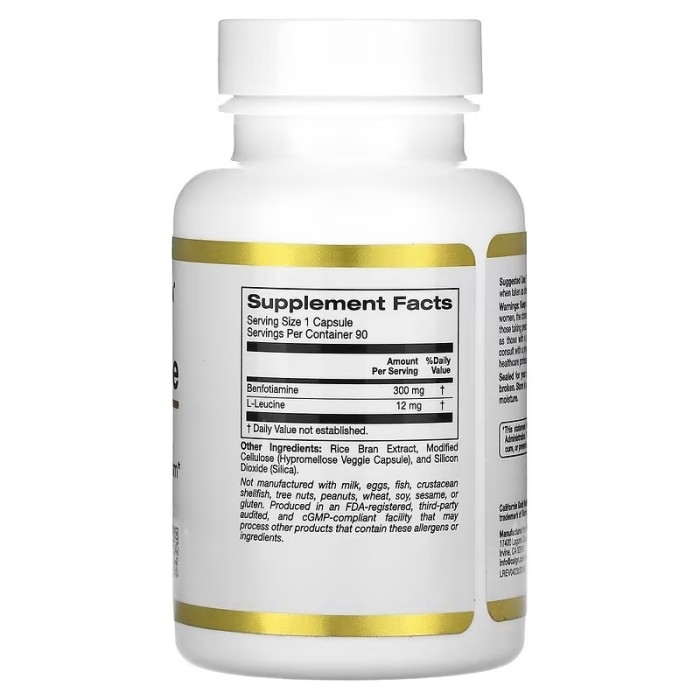California Gold Nutrition Benfotiamine 300 mg 90 рослинних капсул, бенфотіамін