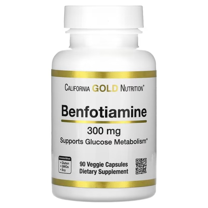 California Gold Nutrition Benfotiamine 300 mg 90 рослинних капсул, бенфотіамін
