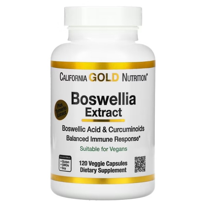 California Gold Nutrition Boswellia Extract 500 mg 120 веганських капсул, екстракт босвелії з екстрактом куркуми