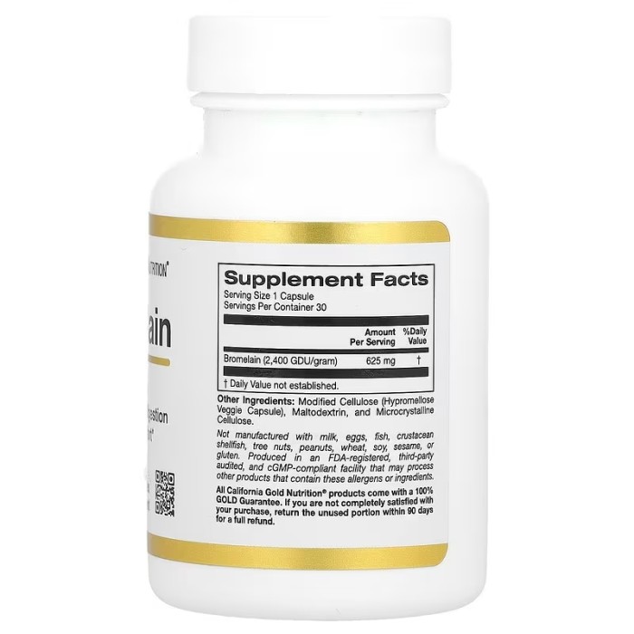 California Gold Nutrition Bromelain 625 mg 30 вегетаріанських капсул, фермент бромелайн