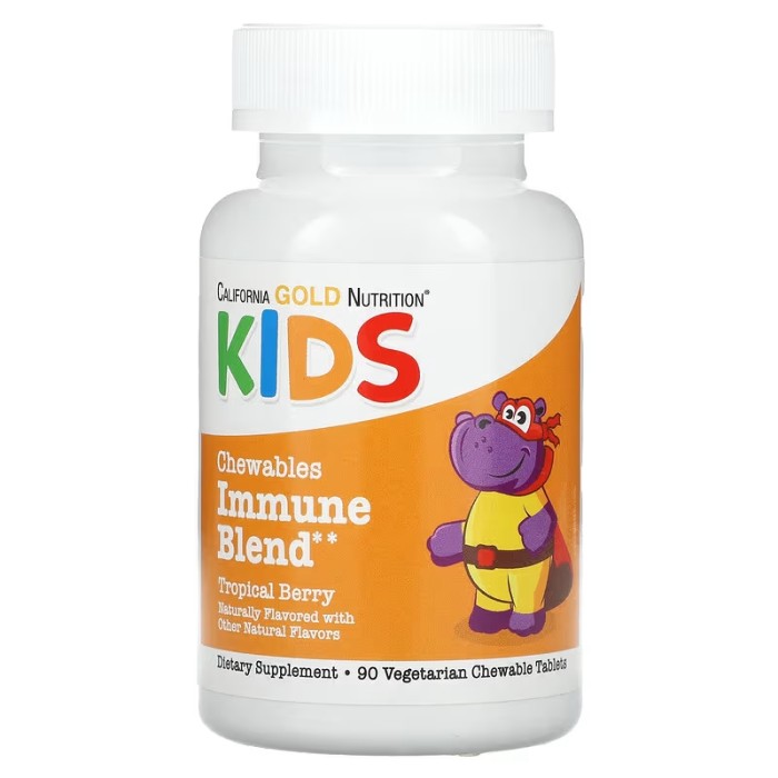California Gold Nutrition Immune Blend, жувальна добавка для зміцнення імунітету для дітей, зі смаком тропічних фруктів