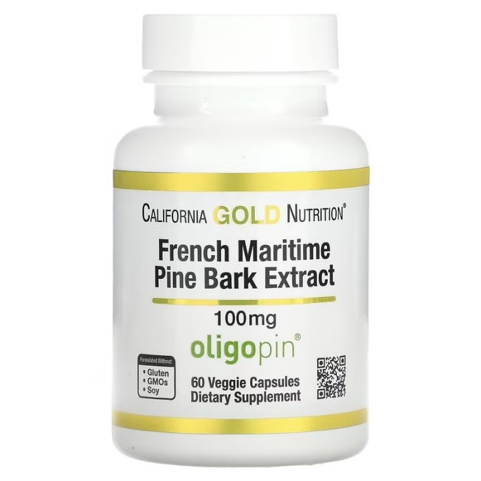 California Gold Nutrition French Maritime Pine Bark Extract 100 мг 60 вегетаріанських капсул, екстракт кори французької приморської сосни
