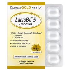 California Gold Nutrition LactoBif Probiotics 5 Billion CFU 10 veg caps