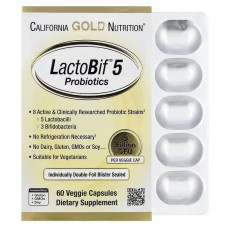 California Gold Nutrition LactoBif Probiotics 5 Billion CFU 60 рослинних капсул, 10 штамів пробіотичних бактерій