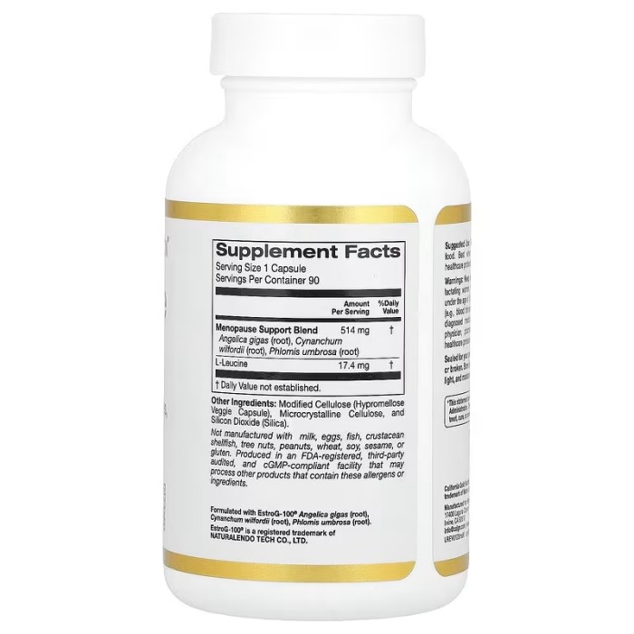 California Gold Nutrition Menopause Support 90 вегетаріанських капсул, суміш екстрактів
