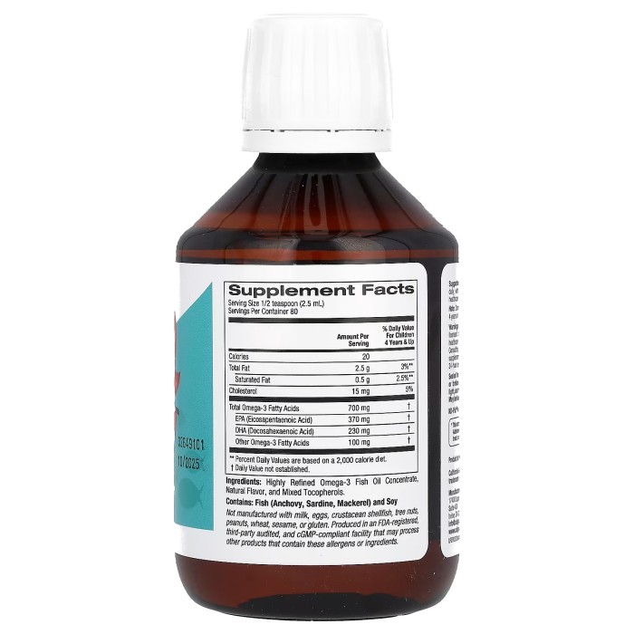 California Gold Nutrition Kids Liquids Omega-3 Fish Oil Lemon Naturally Flavored 200 мл, норвезький риб’ячий жир з омега-3 для дітей, натуральний лимон
