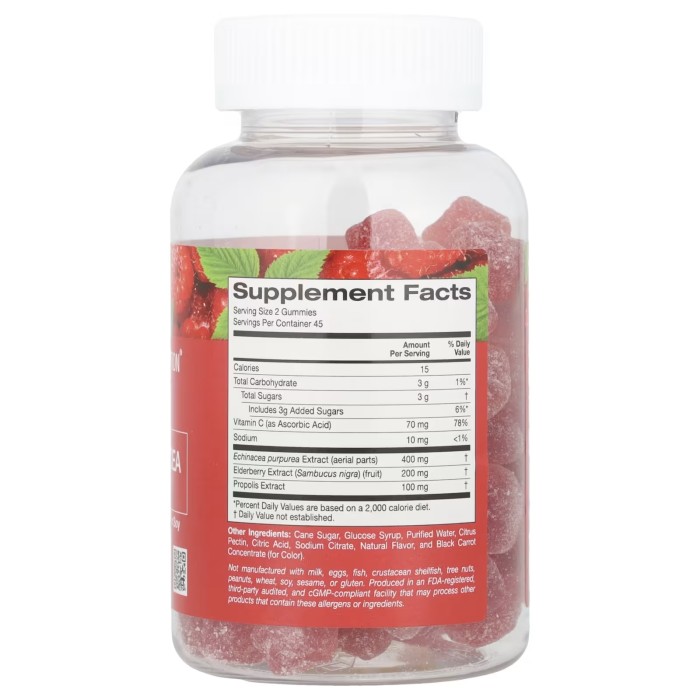 California Gold Nutrition Adult Gummies Propolis & Echinacea Raspberry Naturally Flavored 90 вегетаріанських жувальних таблеток, жувальні таблетки з прополісом і ехінацеєю, натуральна малина
