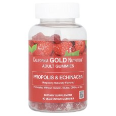 California Gold Nutrition Adult Gummies Propolis & Echinacea Raspberry Naturally Flavored 90 veg gummies