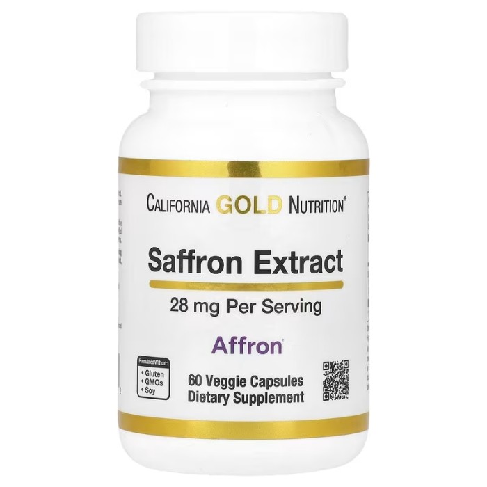 California Gold Nutrition Saffron Extract with Affron 28 мг 60 веганських капсул, екстракт шафрану