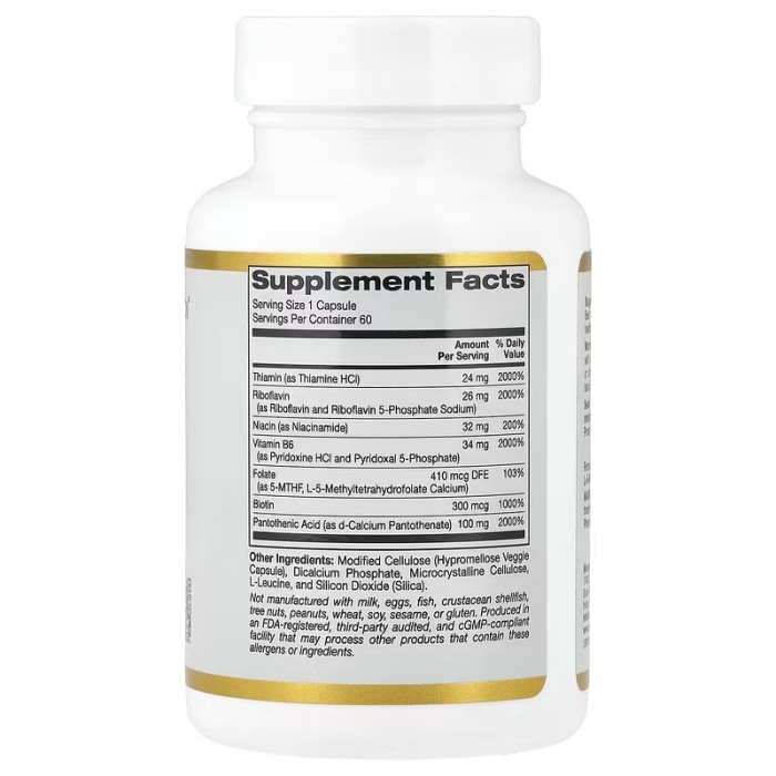 California Gold Nutrition Vitamin B Complex 60 капсул, комплекс біоактивних вітамінів групи B