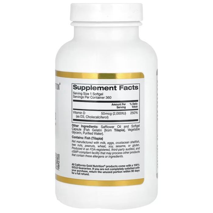 California Gold Nutrition Vitamin D3 2000 IU 360 капсул, вітамін д