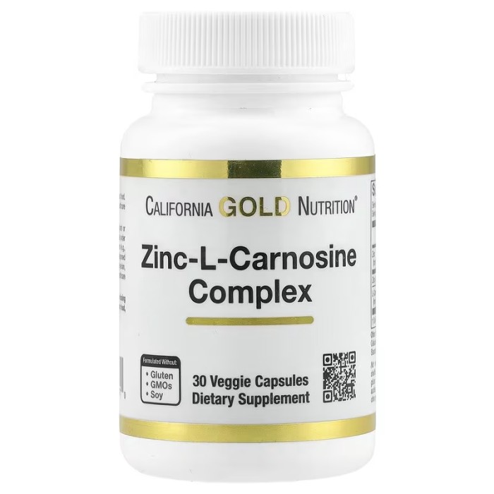 California Gold Nutrition Zinc-L-Carnosine Complex 30 вегетаріанських капсул, комплекс цинк-L-карнозину
