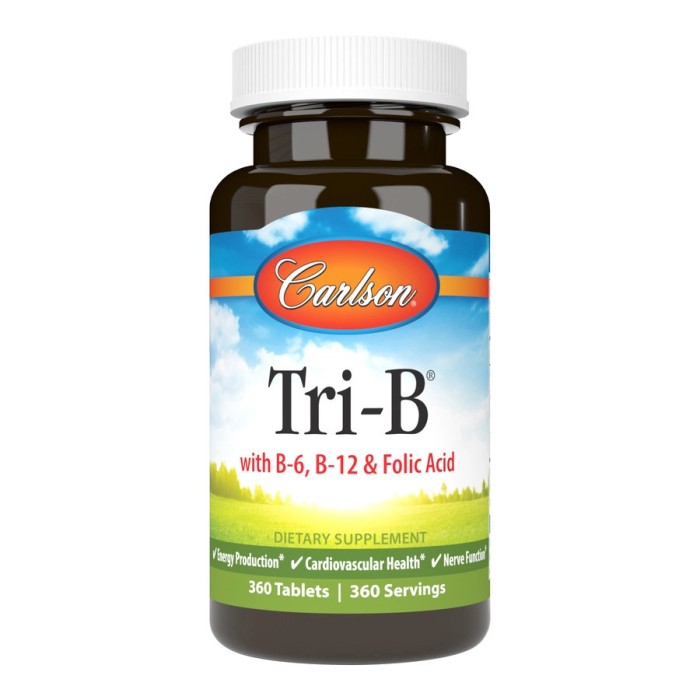 Carlson Tri-B with B-6, B-12, & Folic Acid 360 таблеток, комплекс фолієвої кислоти та вітамінів B-6 і B-12