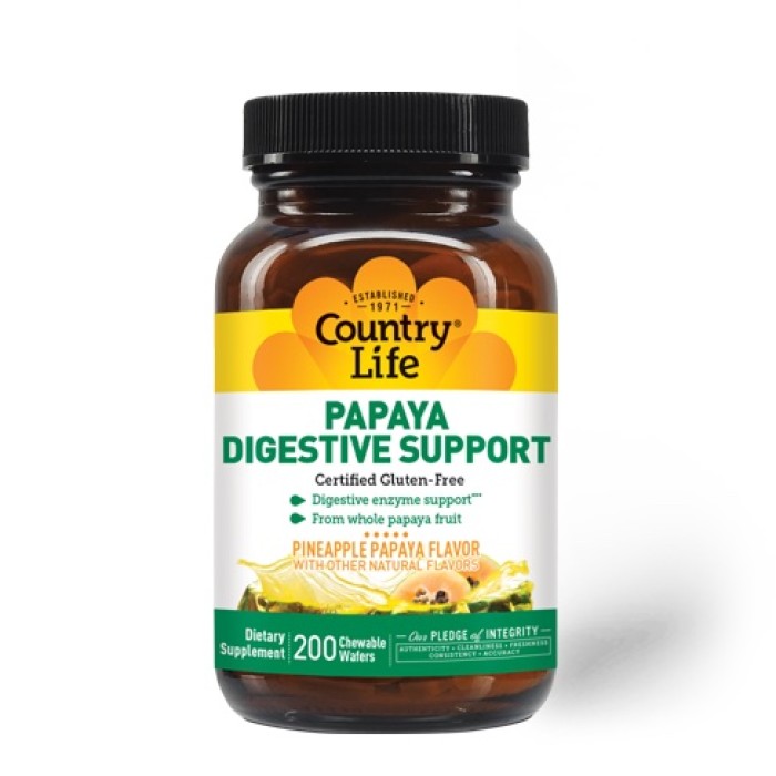 Country Life Papaya Digestive Support 200 жувальних таблеток, ферменти папаї з амілазою та протеазою