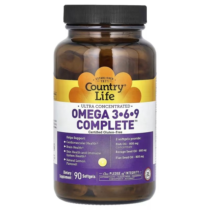 Country Life Ultra Concentrated Omega 3-6-9 Complete 90 гелеві капсули, незамінні жирні кислоти 3-6-9