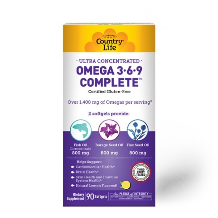 Country Life Ultra Concentrated Omega 3-6-9 Complete 90 гелеві капсули, незамінні жирні кислоти 3-6-9