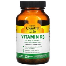 Country Life Vitamin D3 5000 IU 200 sofgels