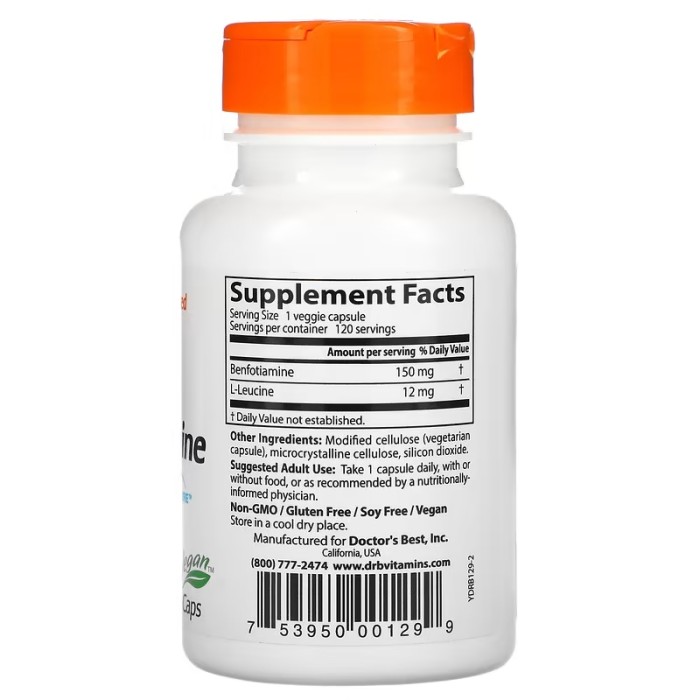 Doctor's Best Benfotiamine 150 mg 120 капсул, бенфотіамін