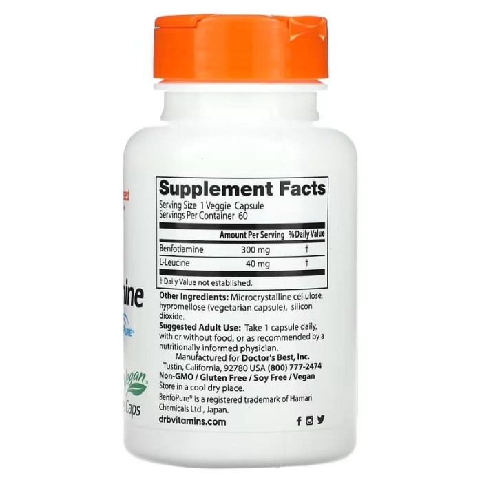 Doctor's Best Benfotiamine 300 mg 60 капсул, бенфотіамін
