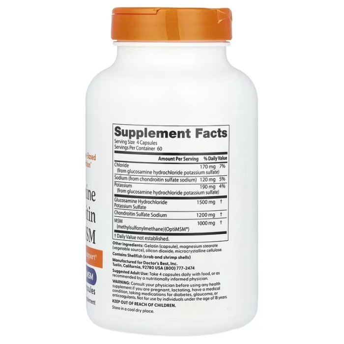 Doctor's Best Glucosamine Chondroitin MSM with OptiMSM 240 капсул, глюкозамін і хондроїтин з MSM