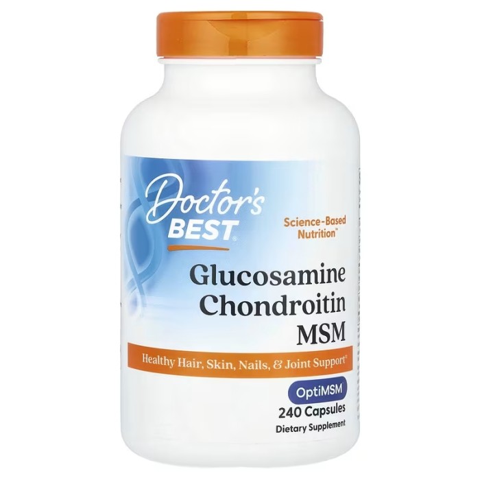 Doctor's Best Glucosamine Chondroitin MSM with OptiMSM 240 капсул, глюкозамін і хондроїтин з MSM