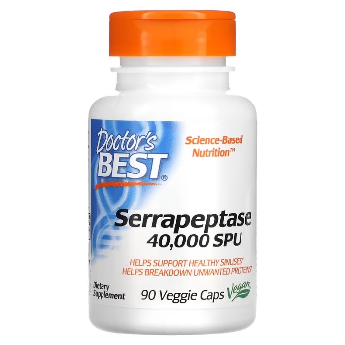 Doctor's Best Serrapeptase 40,000 SPU 90 капсул, фермент серрапептаза