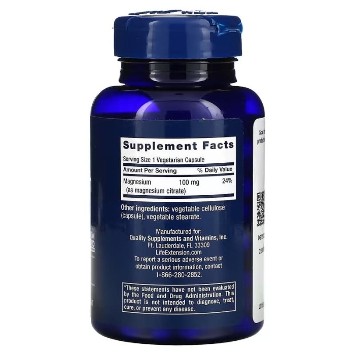 Life Extension Magnesium Citrate 100 mg 100 капсул, цитрат магнію