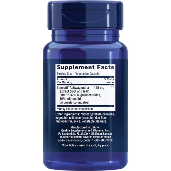 Life Extension Optimized Ashwagandha 60 капсул, екстракт ашваганда
