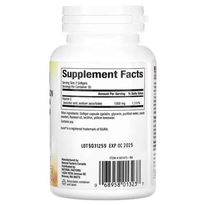 Natural Factors Liposomal Vitamin C 1000 mg 60 капсул, ліпосомальний вітамін С