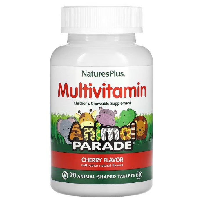 Nature's Plus Multi-Vitamin & Mineral Animal Parade 90 таблеток, дитяча жувальна мультивітамінна та мінеральна добавка, зі смаком вишні