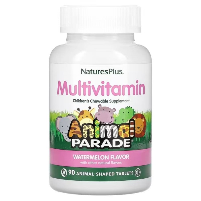 Nature's Plus Multi-Vitamin & Mineral Animal Parade 90 таблеток, дитяча жувальна мультивітамінна та мінеральна добавка, зі смаком кавуна