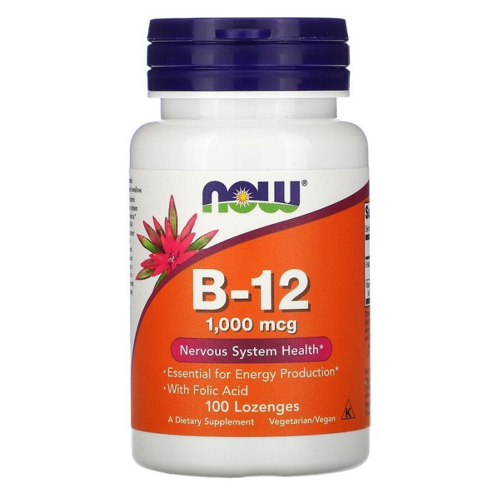 Now Foods B-12 1000 mcg 100 пастилок, ціанокобаламін з фолієвою кислотою