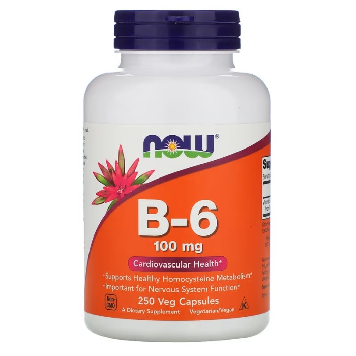 Now Foods B-6 100 mg 250 капсул, піридоксин, вітамін В6