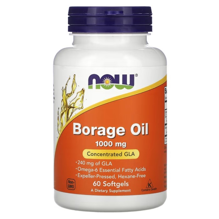 Now Foods Borage Oil 1000 mg Concentration GLA 60 м'яких капсул, олія огірочника