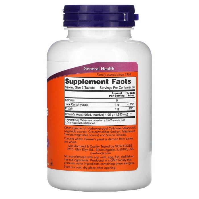 Now Foods Brewers Yeast 650 mg 200 таблеток, пивні дріжджі