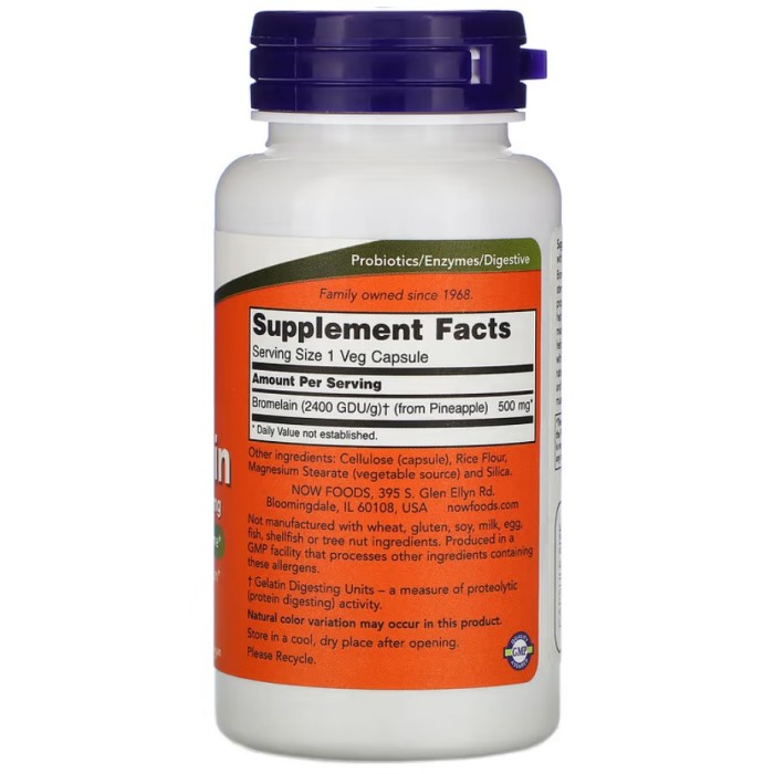 Now Foods Bromelain 500 mg 60 капсул, фермент бромелайн