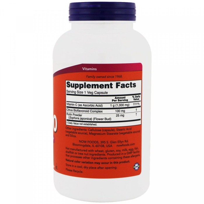 Now Foods C-1000 With 250 mg of Bioflavonoids 100 капсул, вітамін С, флавоноїди, антиоксидант.