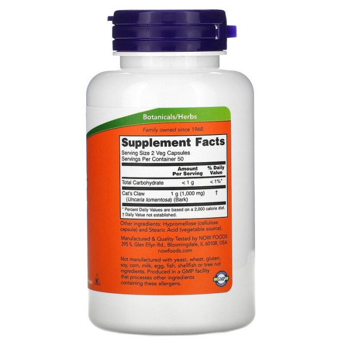 Now Foods Cat's Claw 500 mg 100 капсул, котячий кіготь