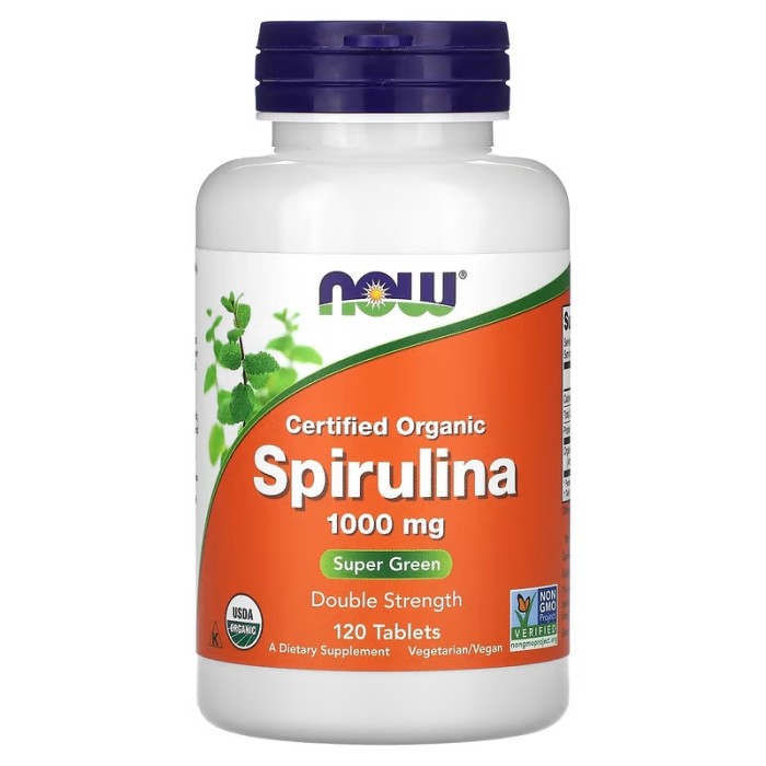 Now Foods Spirulina 1000 mg 120 таблеток, органічна спіруліна 