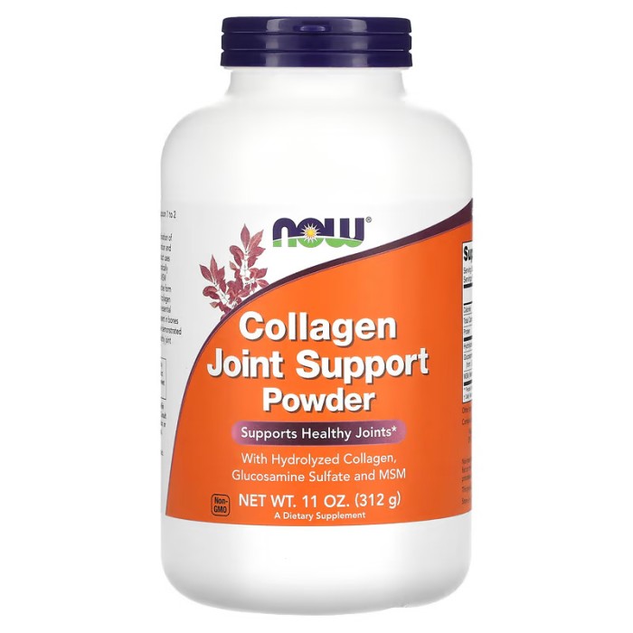 Now Foods Collagen Joint Support 312 грам, гідролізований колаген, глюкозамін і MSM