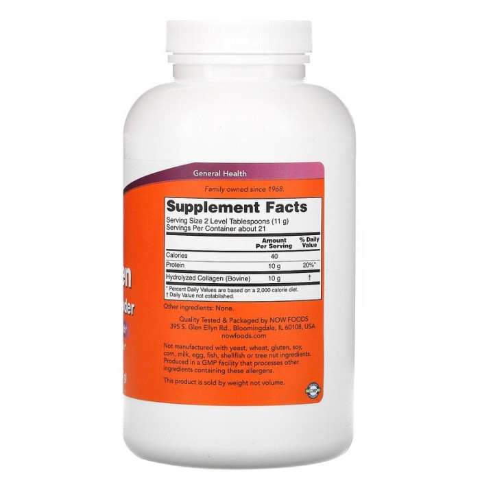 Now Foods Collagen Peptides Powder 227 грам, гідролізований колаген 1 і 3 типу для здоров'я шкіри, суглобів і зв'язок