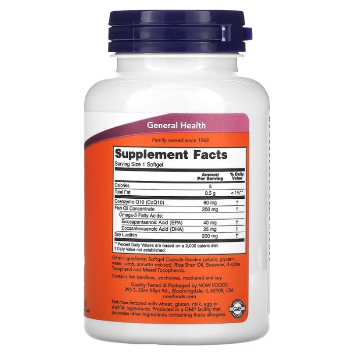 Now Foods CoQ10 60 mg with Omega-3 Fish Oil 120 м'яких капсул, коензим Q10 і риб’ячий жир омега-3