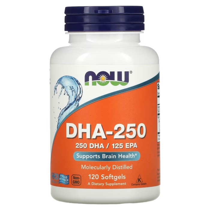 Now Foods DHA-250 120 м'яких капсул, докозагексаєнова кислота з додаванням ейкозапентаєнової кислоти 500 DHA / 250 EPA